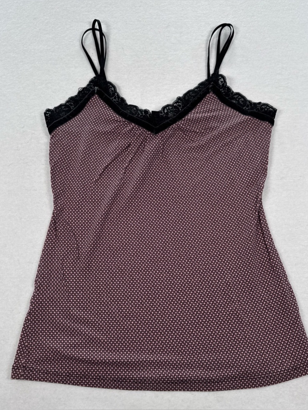 Y2K Vintage Express Camisole Tank Top Small Pink Black & Black Velvet Lace Trim